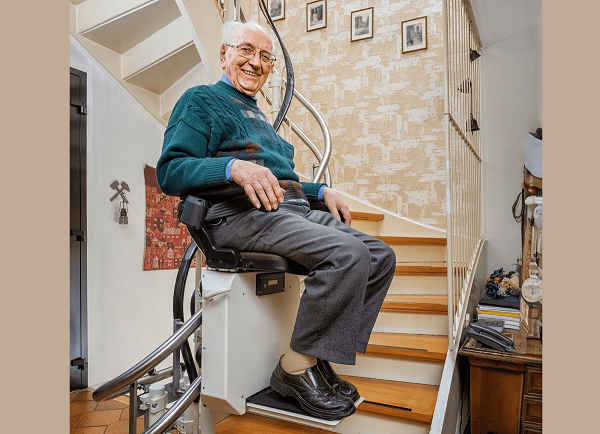 Gentleman on stair lift